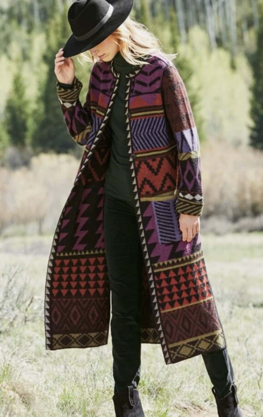 Peruvian Connection Baby Alpaca "Blythwood" Long Cardigan Multicolor/Pattern XS